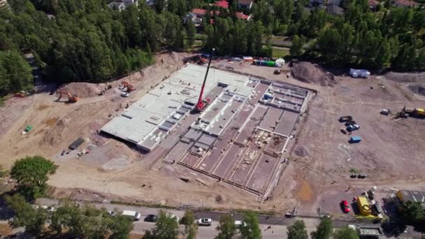 Finlandiya Espoo Daki Okulun Inşaat Alanının Havadan Görüntüsü Binanın Temeli — Stok video