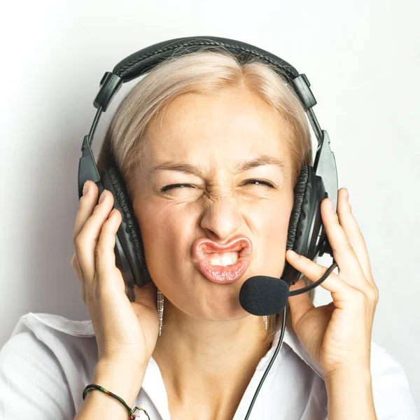 Funny face of telephonist — Stock Photo, Image
