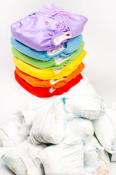 Eco friendly diapers and dirty pampers — Stock Photo, Image