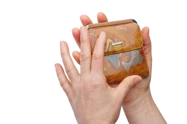 Woman hands showing wallet,isolated over white — Stock Photo, Image