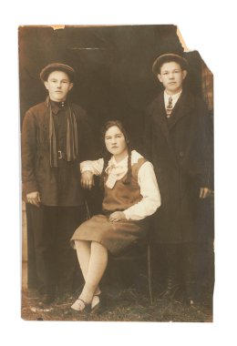 iki erkek ve kadın (Rusya, 20 yüzyılın başında Vintage Fotoğraf)