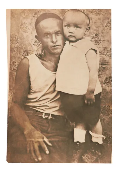 Vintage photos of man and boy — Stock Photo, Image