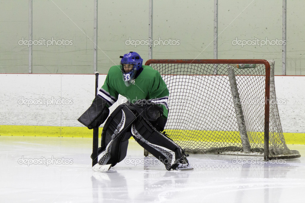 Ice hockey goaltender in action