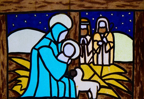 Krubban julkrubba med Jungfru Maria — Stockfoto