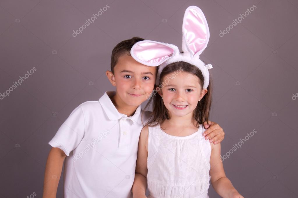 Boy and girl celebrating easter