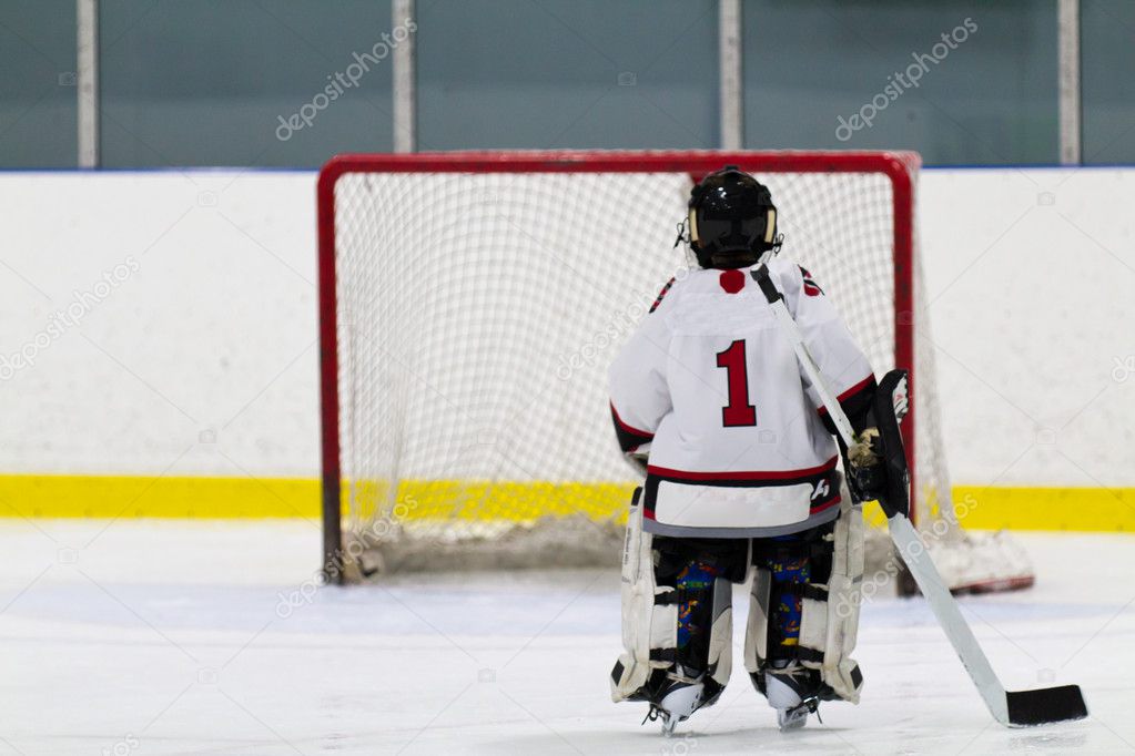 Hockey goalie skating the net