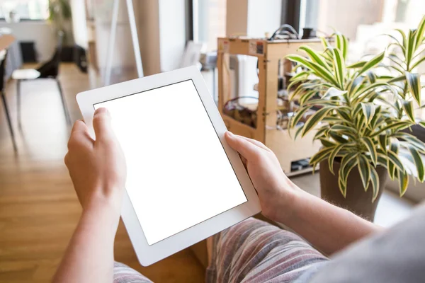 Man holding tablet pc at work. — Stock Photo, Image