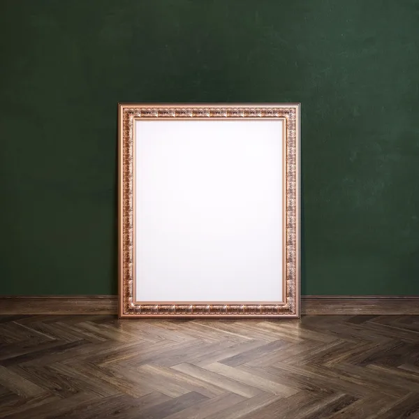 Classic Golden Carved Frame In Galerry Interior (Dark Green Wall Version) — Stock Photo, Image