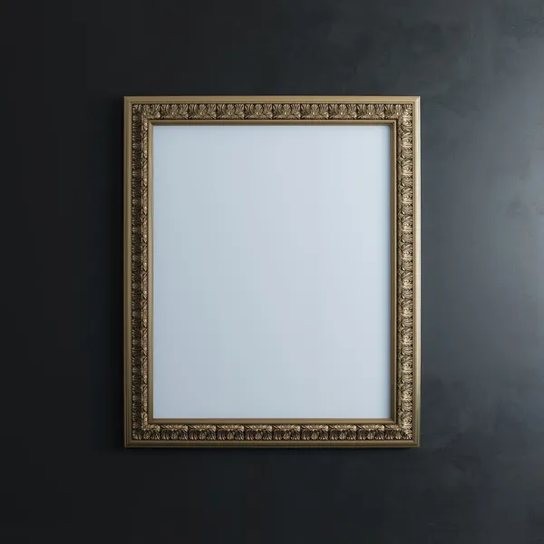 Classic Golden Carved Frame On Black Wall (Rectangle Vertical Version) — Stock Photo, Image