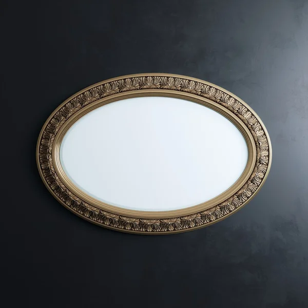 Classic Golden Carved Frame On Black Wall (Oval Horizontal Version) — Stock Photo, Image