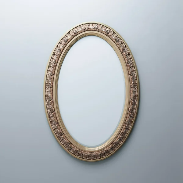 Classic Golden Carved Frame On White Wall (Oval Vertical Version) — Stock Photo, Image