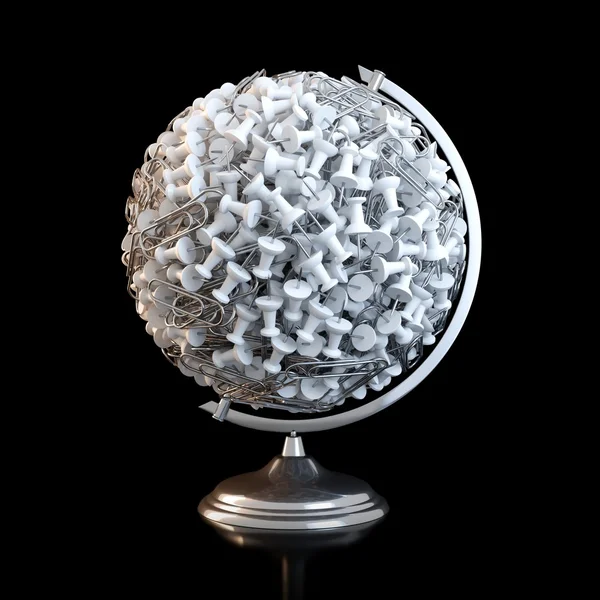 Абстрактний глобус створений з кліпів і шпильок на чорному тлі — стокове фото