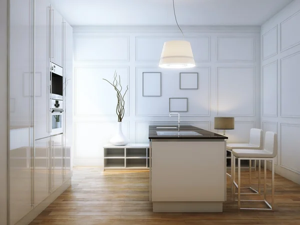 Yüksek teknoloji beyaz mutfak iç — Stok fotoğraf