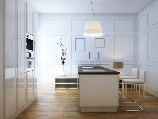 Hi-Tech White Kitchen Interior — Stock Photo, Image