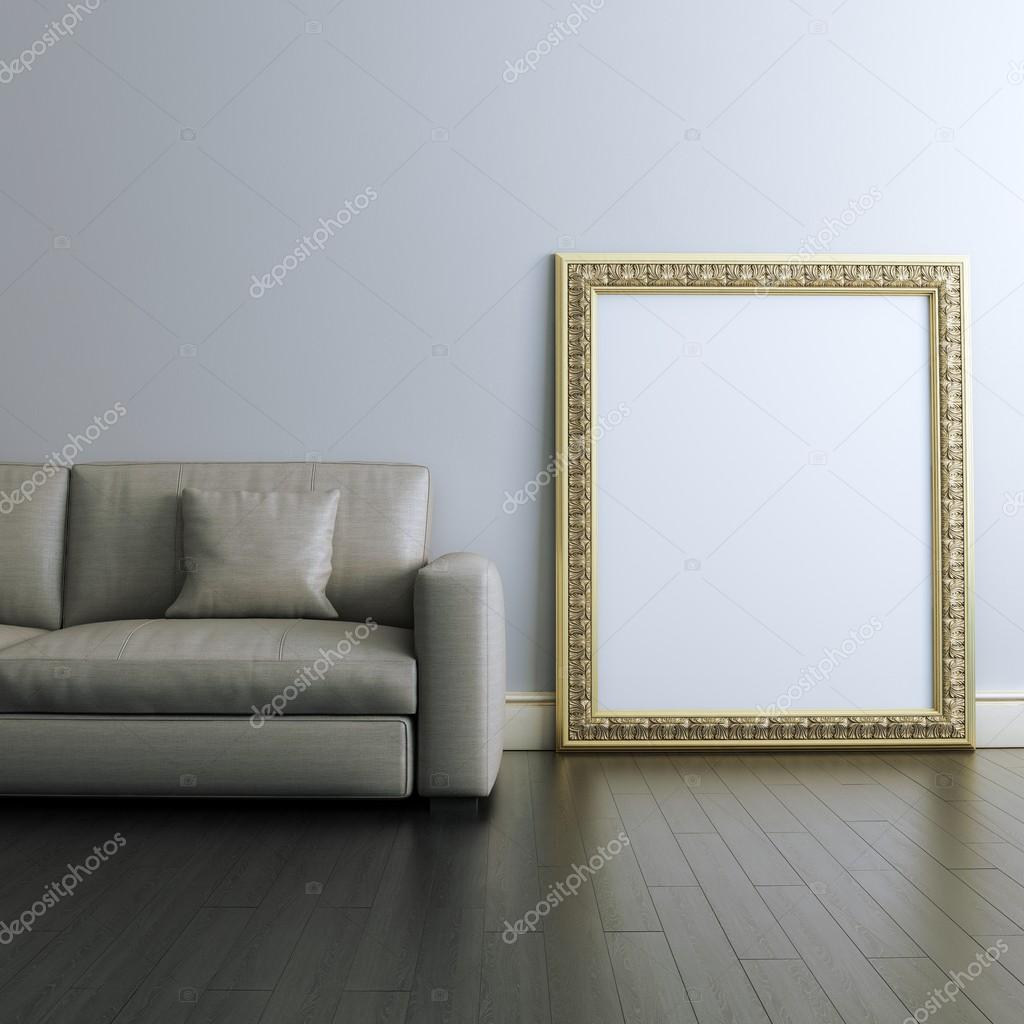 Gallery interior Design With Golden Blank Carved Frame