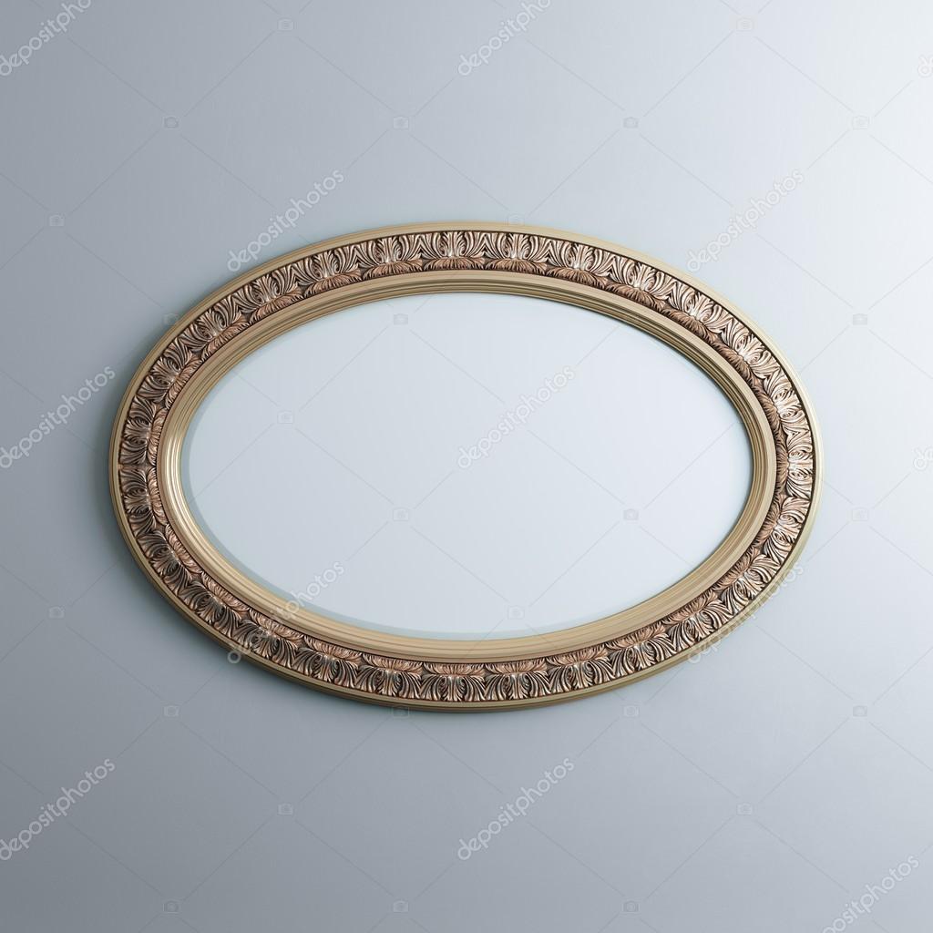Classic Golden Carved Frame On White Wall (Oval Horizontal Version)
