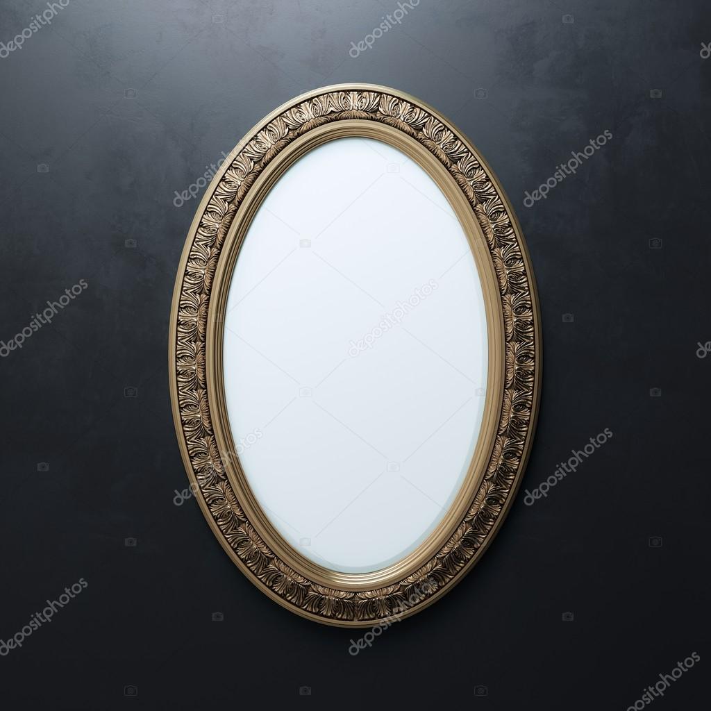 Classic Golden Carved Frame On Black Wall (Oval Vertical Version)