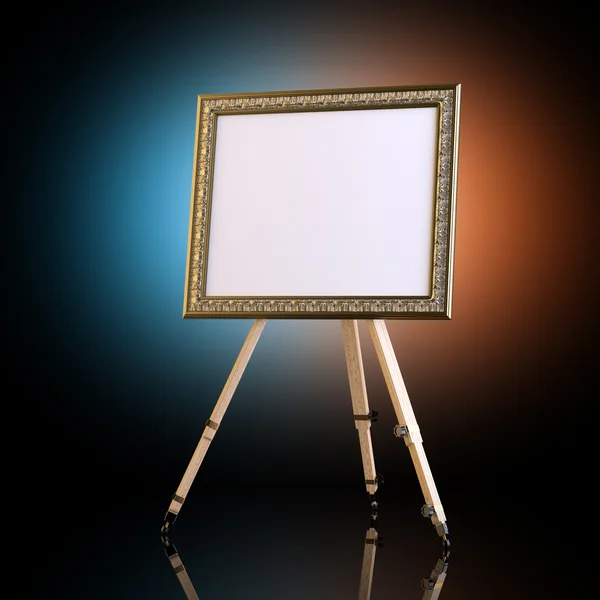 Easel With Carved Picture Frame On Artistic Background — Stock Photo, Image