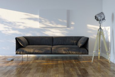 Minimalist Oda kanepe ve Spotlight (Önden Görünüm)