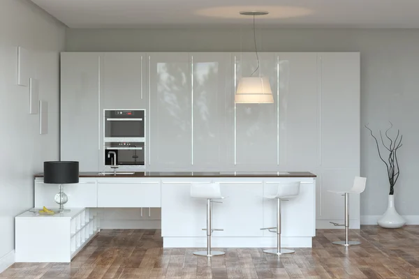 White Hi-Tech Kitchen With Bar — Stock Photo, Image