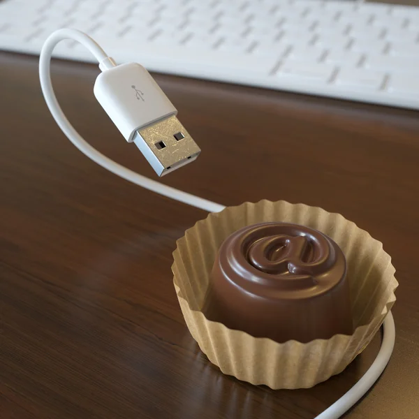 Conceptual Picture With Candy And USB Cable — Stock Photo, Image