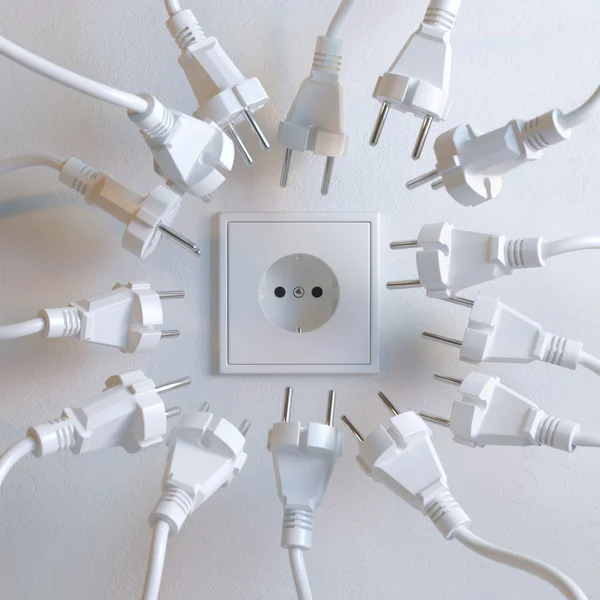 Socket And Plugs in White Interior (Conceptual Leadership) — Stock Photo, Image