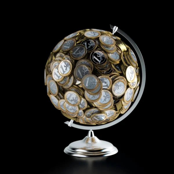 孤立在黑色全球硬币 (钱概念图片) — 图库照片