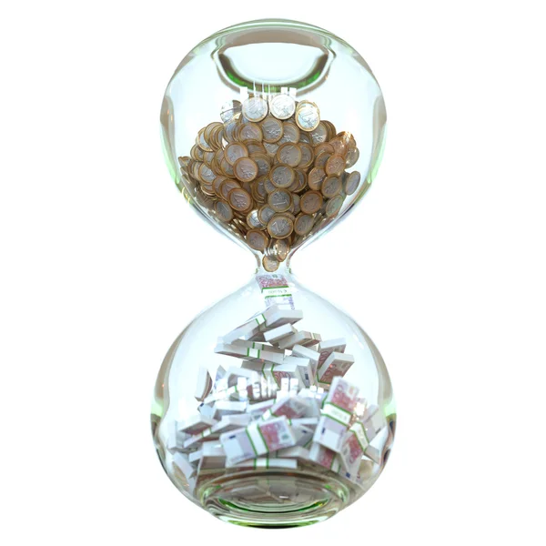 모래 시계 (성공적인 비즈니스의 개념적 그림에에서 유로 돈) — 스톡 사진
