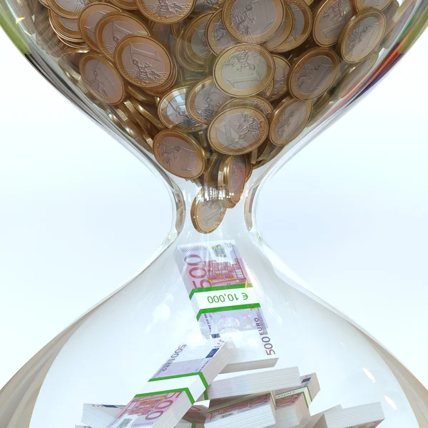 Euro peníze na přesýpací hodiny (ilustrační obrázek úspěšného podnikání) — Stock fotografie