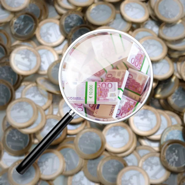 Euro Coins Background Through The Magnifying Glass — Stock Photo, Image