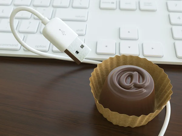 Candy With USB Cable (Conceptual Office Realistic Picture) — Stock Photo, Image