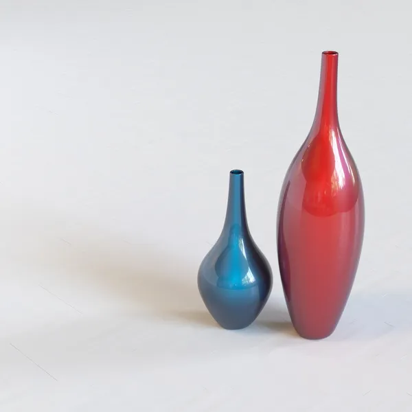 Vases décoratifs en céramique rouge et bleu sur fond blanc — Photo