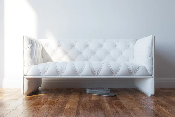 在极简主义内部复古白色设计沙发 — 图库照片