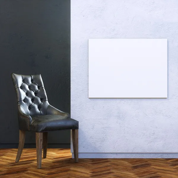 Galería Interior con silla negra y marco clásico en la pared —  Fotos de Stock
