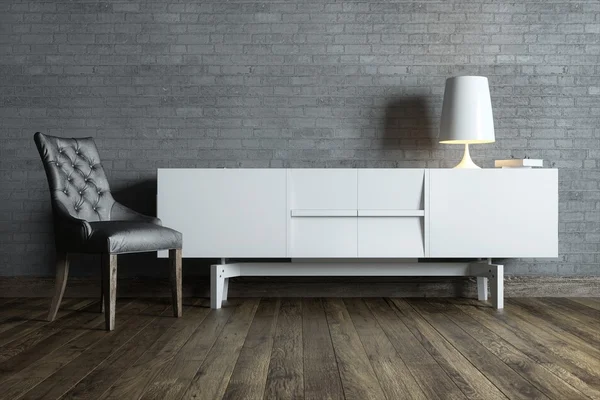 Beyaz mobilya ve masa lambası modern iç Oda