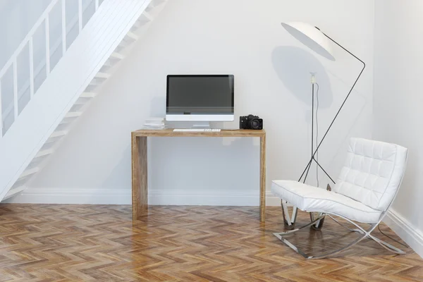 Home Working Cabinet Interior With Stairs And Lighting — Stock Photo, Image