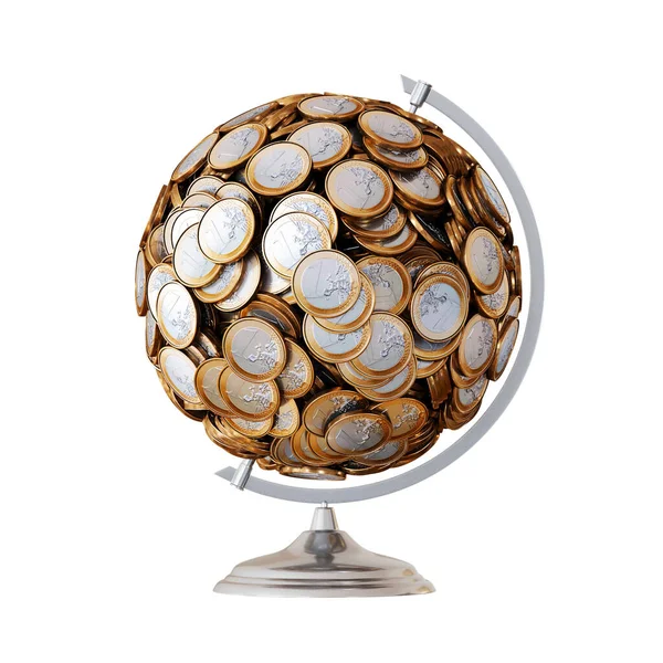 Finance Globe Money Coins Isolated White Background — Stock Photo, Image