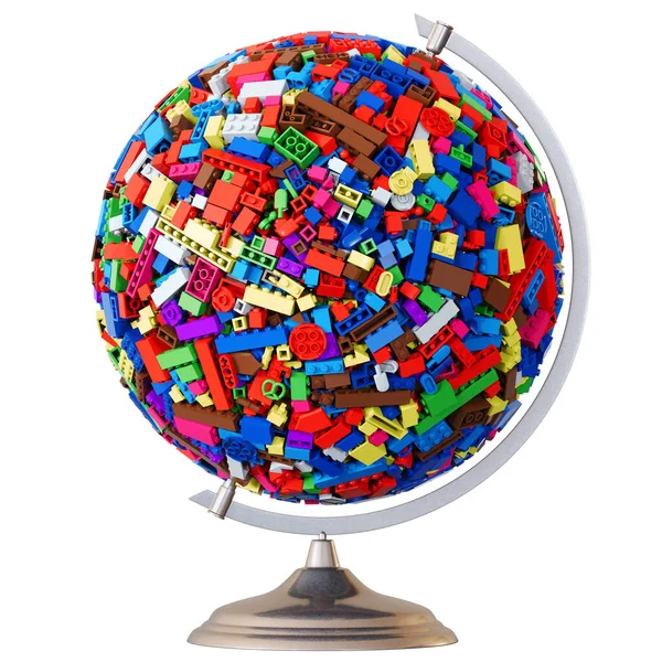 Colored Toy Bricks Globe Isolated White Renderin — Stock Photo, Image