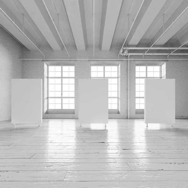 White Loft Hall Interior Frames Exhibition Rende — Stock Photo, Image