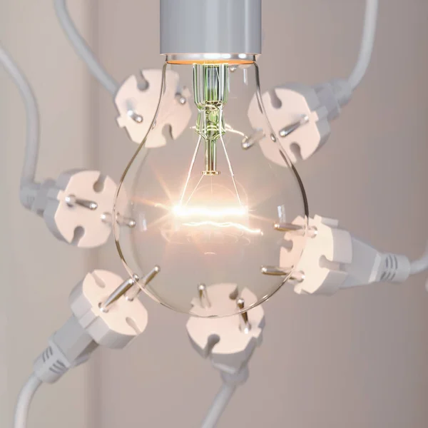 Energikris Elektrisk Glödlampa Och Pluggar Render Stockfoto