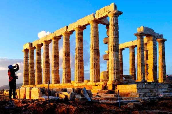 Ruiny Świątyni Posejdona Przylądku Sounion Półwysep Attycki Grecja — Zdjęcie stockowe