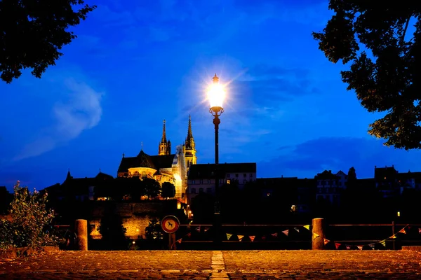 Blick Auf Das Basler Münster Vom Oberen Rheinweg Basel Schweiz — Stockfoto