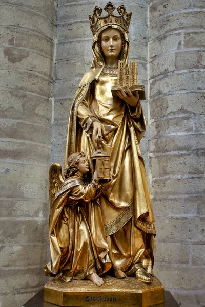 Statue Saint Gudula Cathedral Michael Gudula Bruxelles Belgiu — Stock Photo, Image
