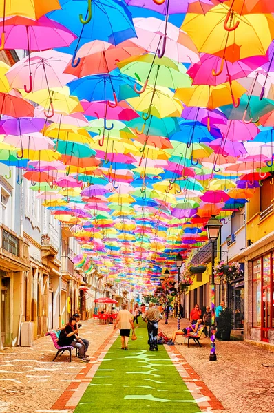 Ομπρέλες Πάνω Από Rua Guarda Chuvas Στο Πλαίσιο Του Φεστιβάλ Εικόνα Αρχείου