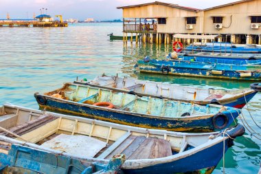Tan Jetty 'de tekneler, George Town, Penang, Malezya