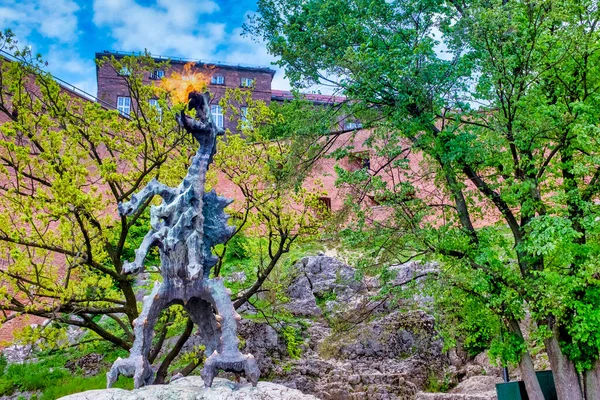 Estatua Dragón Ondulado Respirando Fuego Cracovia Polonia — Foto de Stock