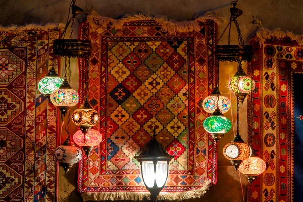 Turkish Lamps Carpets Display Icheri Sheher Baku Azerbaijan — Foto de Stock