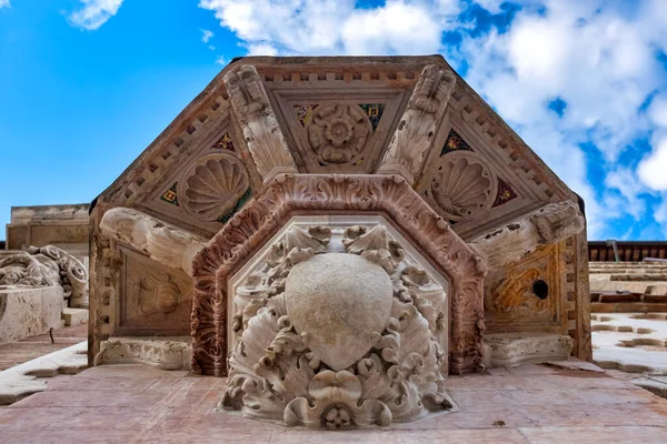 Lagere Details Van Saint Bernardino Siena Preekstoel Duomo Perugia Italië — Stockfoto