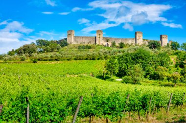 Monteriggioni, İtalya, Siena yakınlarında duvarlarla çevrili bir kasaba.