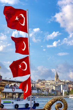 A view of the Karakoy skyline from the Bosphorus, Istanbul, Turke